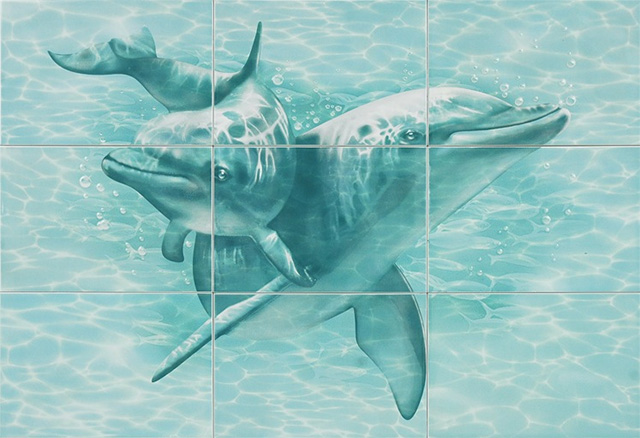 3D плитка с изображением дельфинов под водой