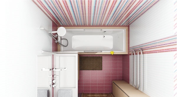 Дизайн-проект ванной комнаты с полосатыми стенами