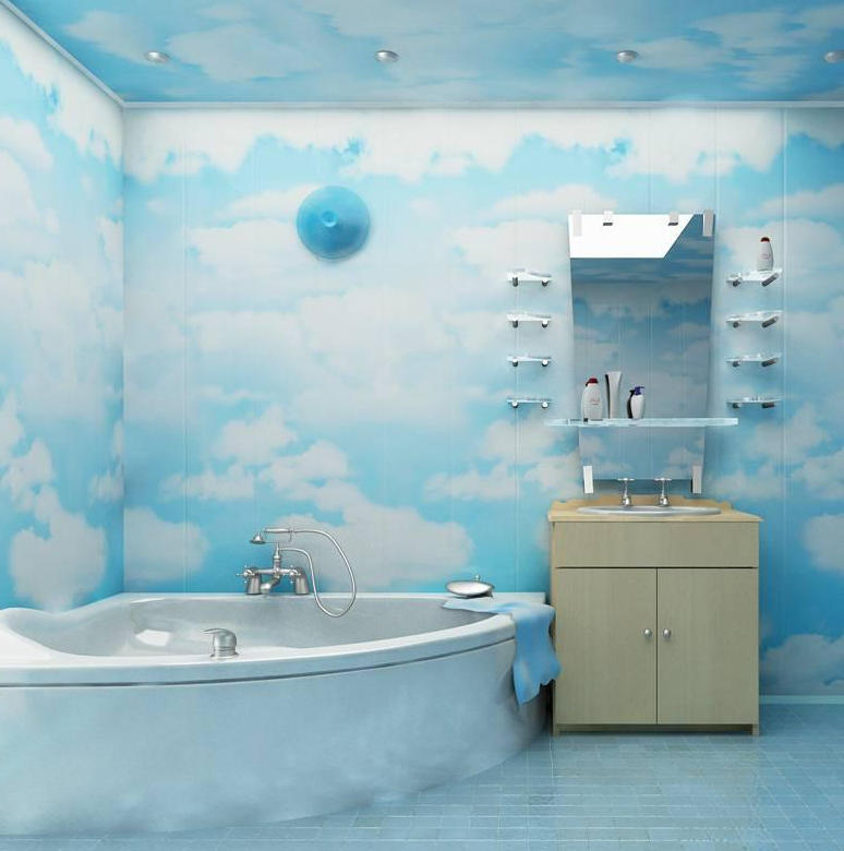 На фото пример отделки ванной комнаты пластиковыми панелями