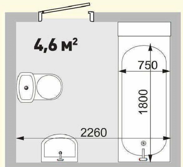 Проект ванной комнаты площадью 4,6 кв.м