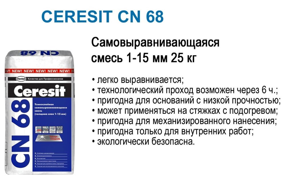 CERESIT CN 68. Самовыравнивающаяся смесь 1-15 мм