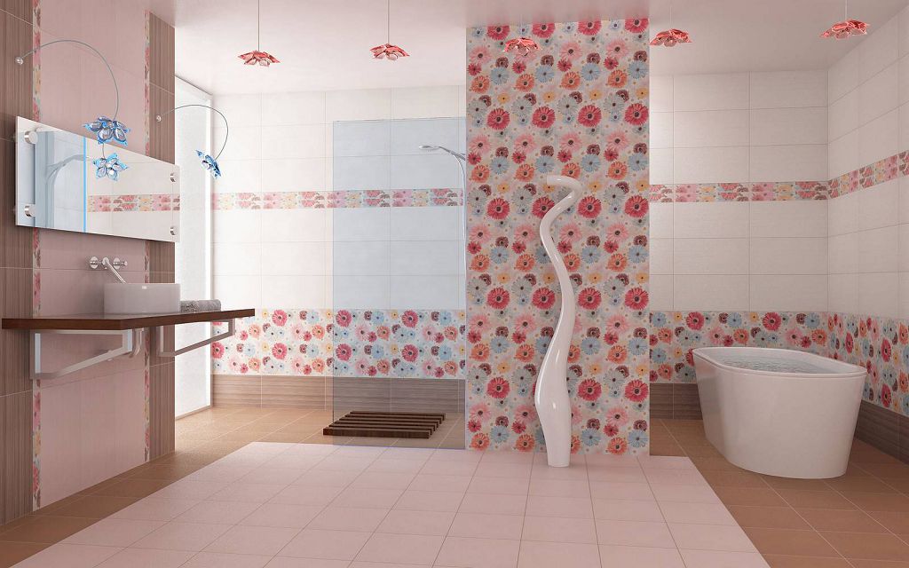 Пример отделки стен ванной комнаты керамической плиткой