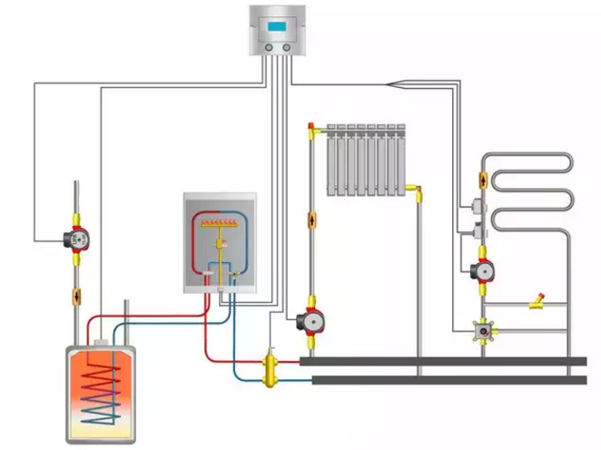 Схема расположения полотенцесушителя в системе с автономным отоплением