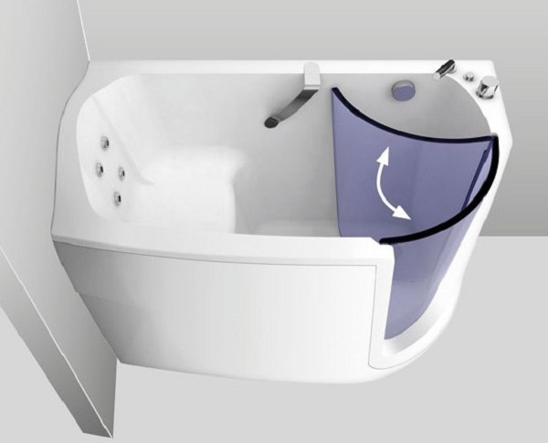 Акриловая ванна сидячая с дверцей и гидромассажем
