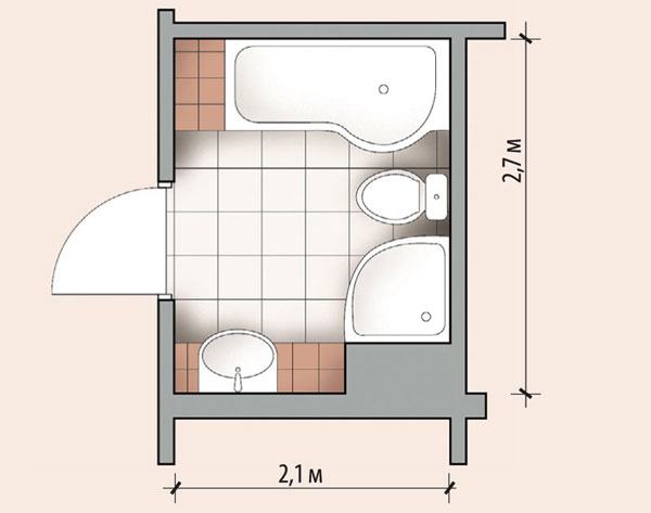 Планировка ванной комнаты с ванной и душевой кабиной (4,8 м²)