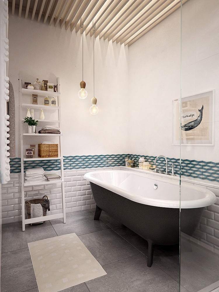 Еще один пример интерьера ванной комнаты в скандинавском стиле