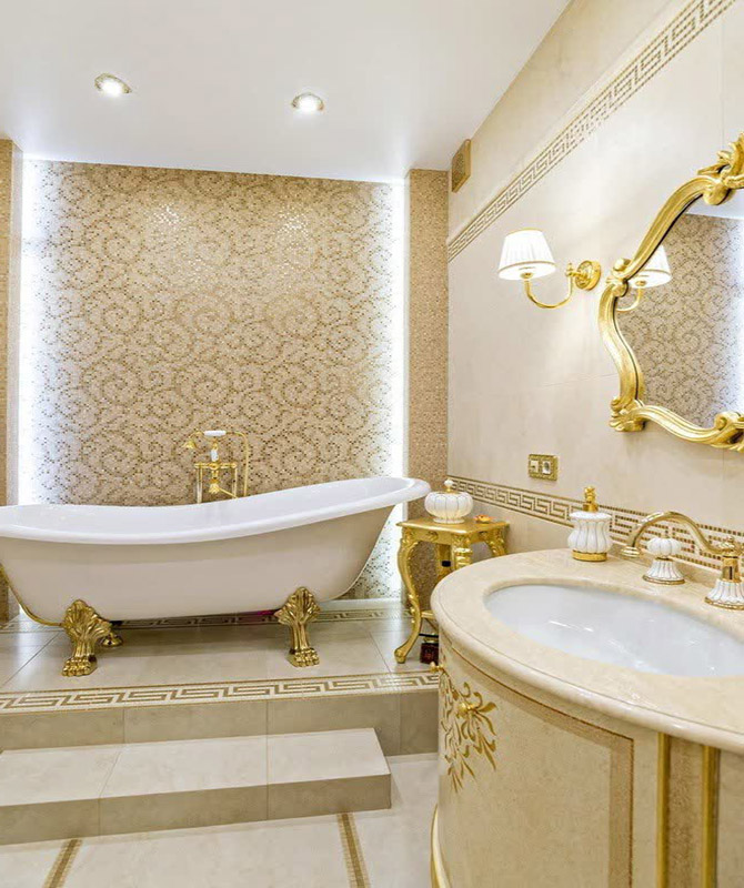 В дизайне золотой ванной